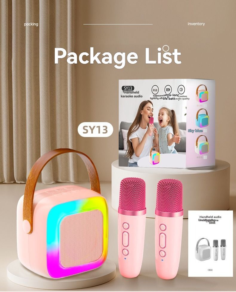 portable wireless karaoke speaker, Bluetooth 5.3 speaker, home KTV, wireless microphone, mini karaoke speaker, 10W speaker, Type-C charging, portable party speaker, Australia wireless speaker - Pink - Size Dual microphones