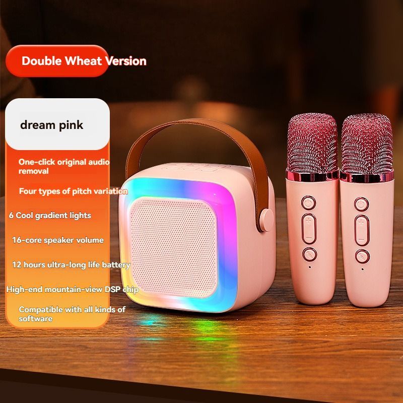 portable wireless karaoke speaker, Bluetooth 5.3 speaker, home KTV, wireless microphone, mini karaoke speaker, 10W speaker, Type-C charging, portable party speaker, Australia wireless speaker - White - Size Dual microphones