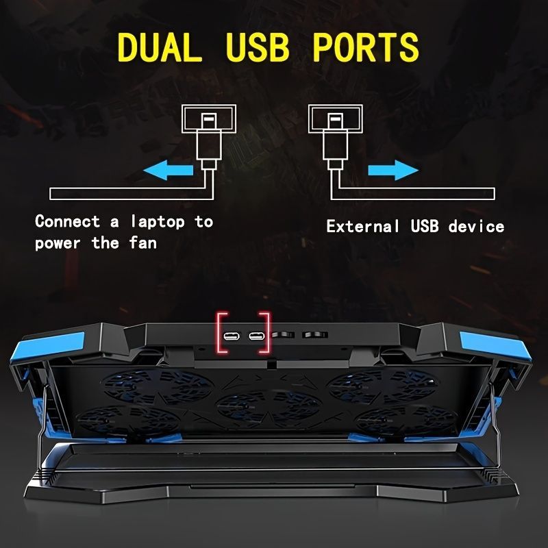Laptop Cooling Pad Five-Core Cooling Foldable Stand Adjustable Stand Laptop - Blue - Size Universal