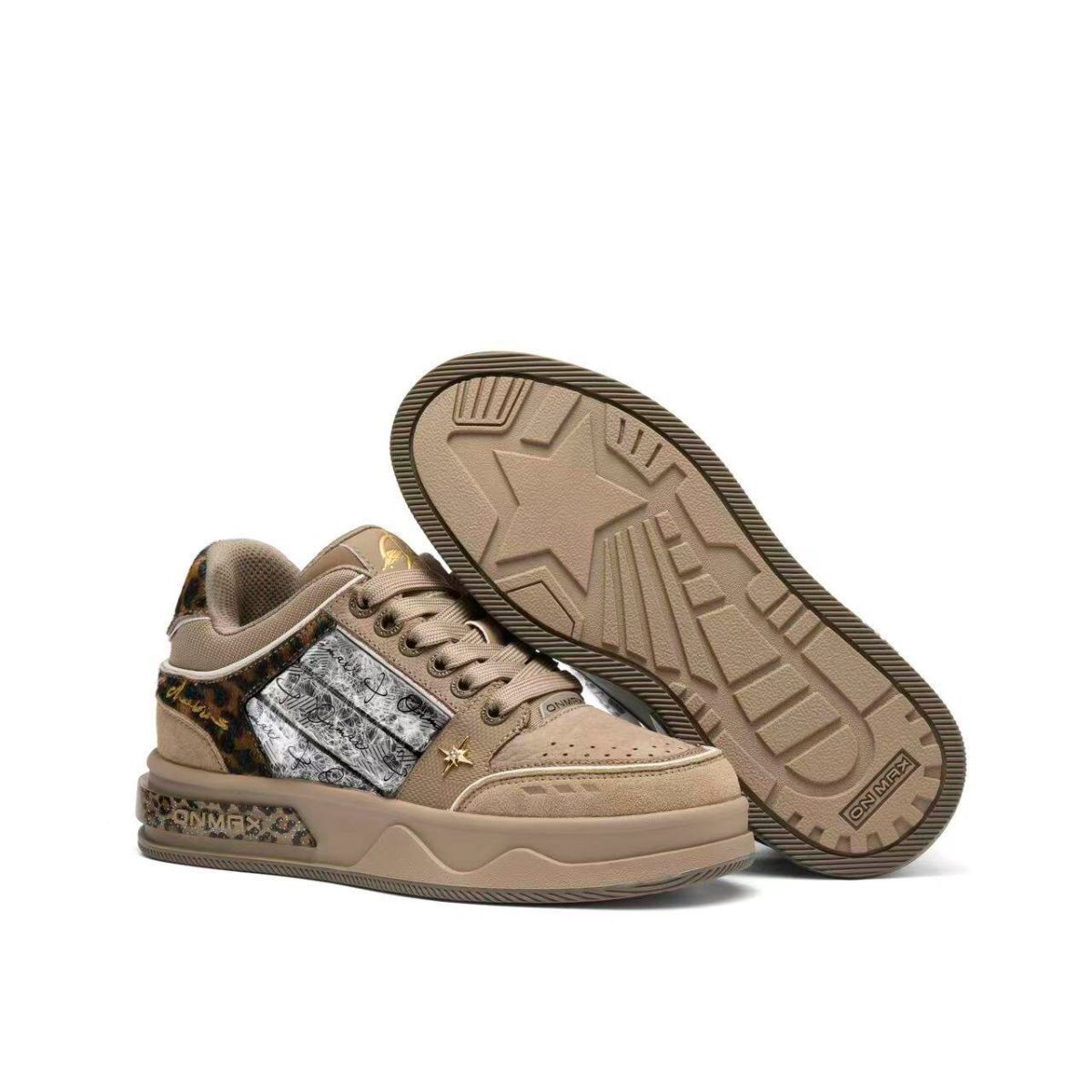 Leopard Print Sneakers Platform Chunky Shoes High-Top Casual Shoes Unisex - Leopard print brown - Size 13(AU13/EU46)