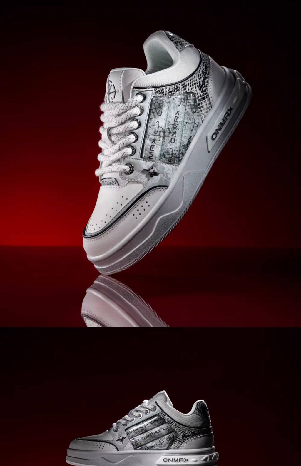 Men'S Casual Shoes Silver Snake Sneakers Board Shoes For Men Yinshe Shoes Urban - Silver - Size 11(AU11/EU44)