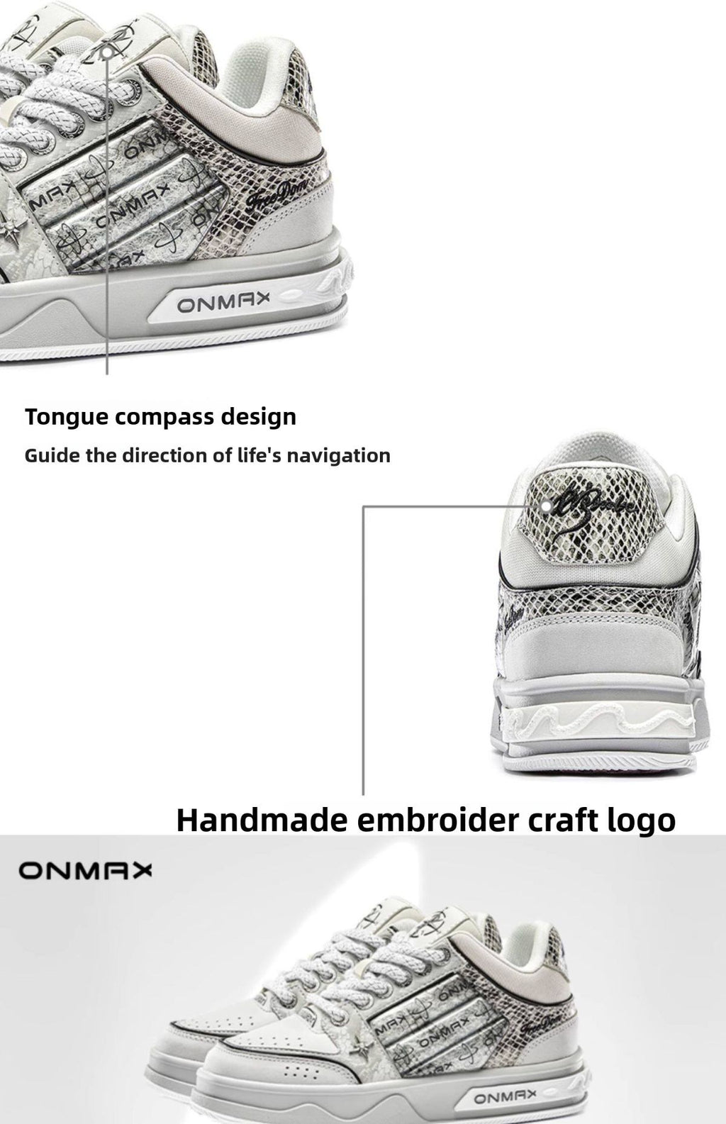 Men'S Casual Shoes Silver Snake Sneakers Board Shoes For Men Yinshe Shoes Urban - Silver - Size 11(AU11/EU44)