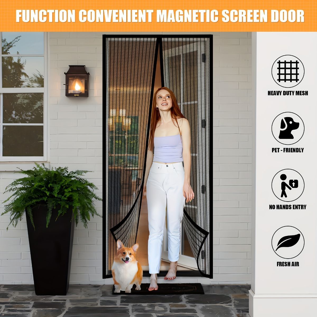 Magnetic Screen Door Self-Sealing Mesh Curtain Heavy-Duty Screen Door Insect - White - Size 100-210cm