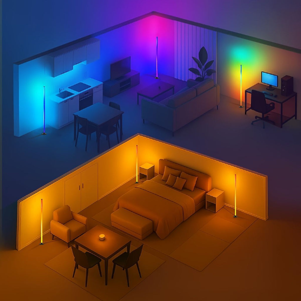 Smart LED Floor Lamp RGBICB Mood Light Ambient Light With Backlight - Rainbow - Size 01
