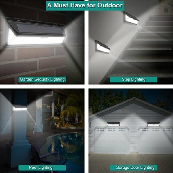 Solar Wall Light 180 LED PIR Motion Sensor Outdoor Garden Light IP65 Waterproof - Black - Size 001