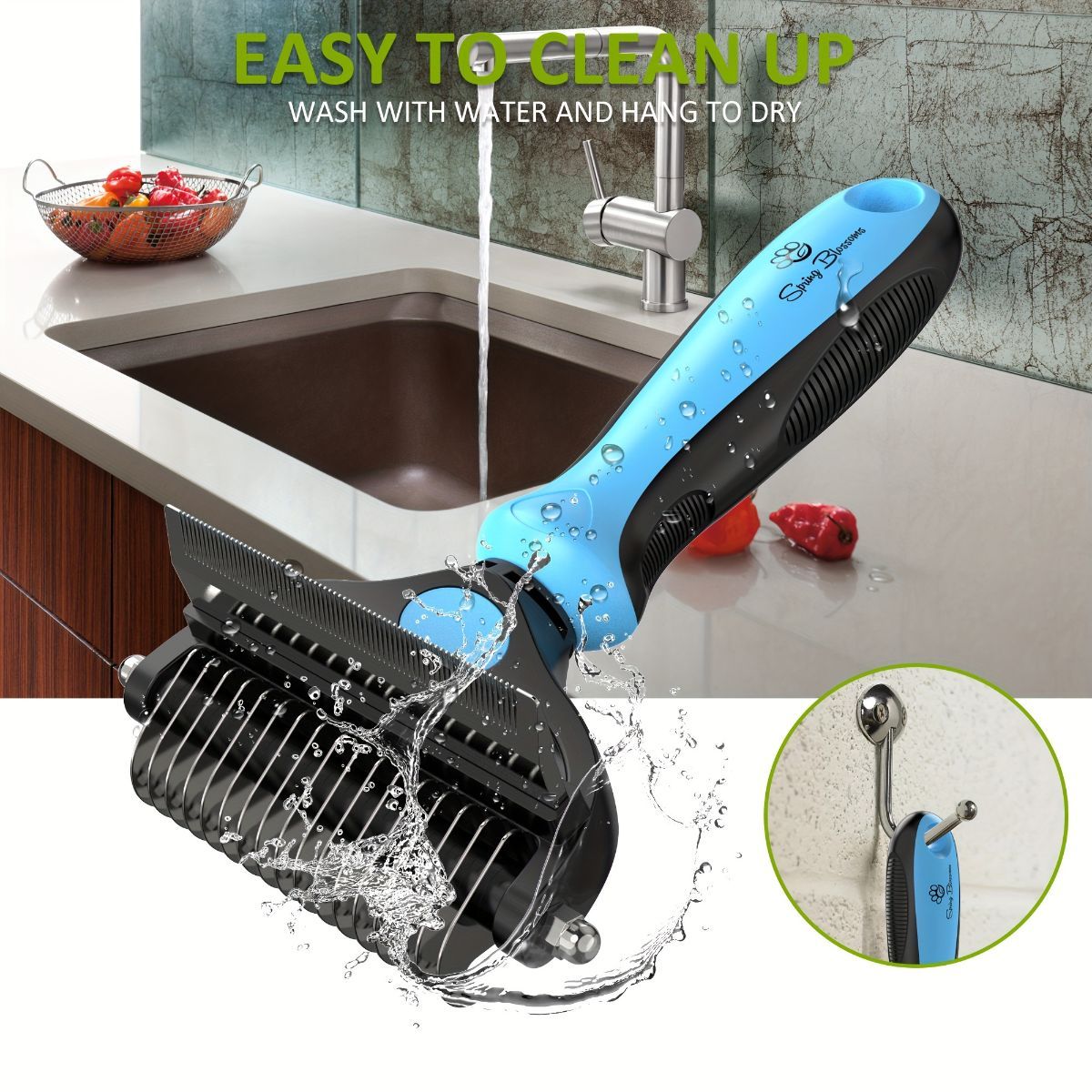 Pet Hair Remover Brush Double-Sided Pet Brush Pet Grooming Tool Dog Brush Cat - Black - Size Large -91 teeth