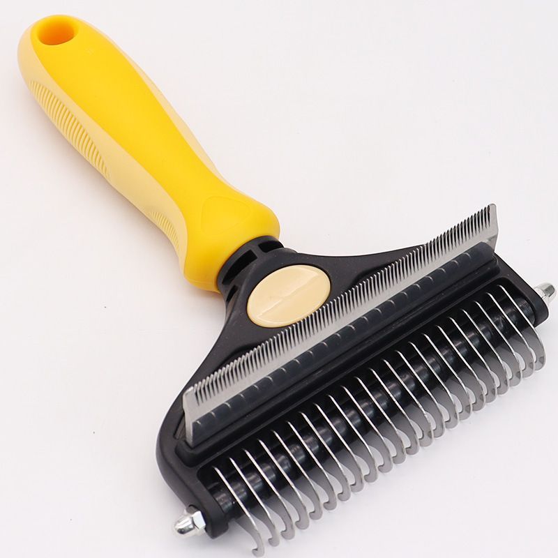 Pet Hair Remover Brush Double-Sided Pet Brush Pet Grooming Tool Dog Brush Cat - Neon Yellow - Size Small size -fine teeth 67