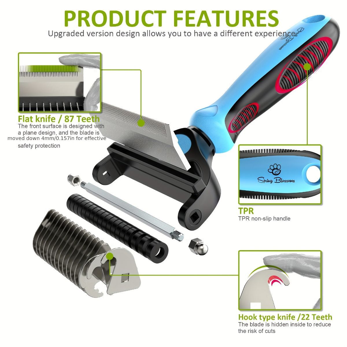 Pet Hair Remover Brush Double-Sided Pet Brush Pet Grooming Tool Dog Brush Cat - Pink - Size Large -91 teeth