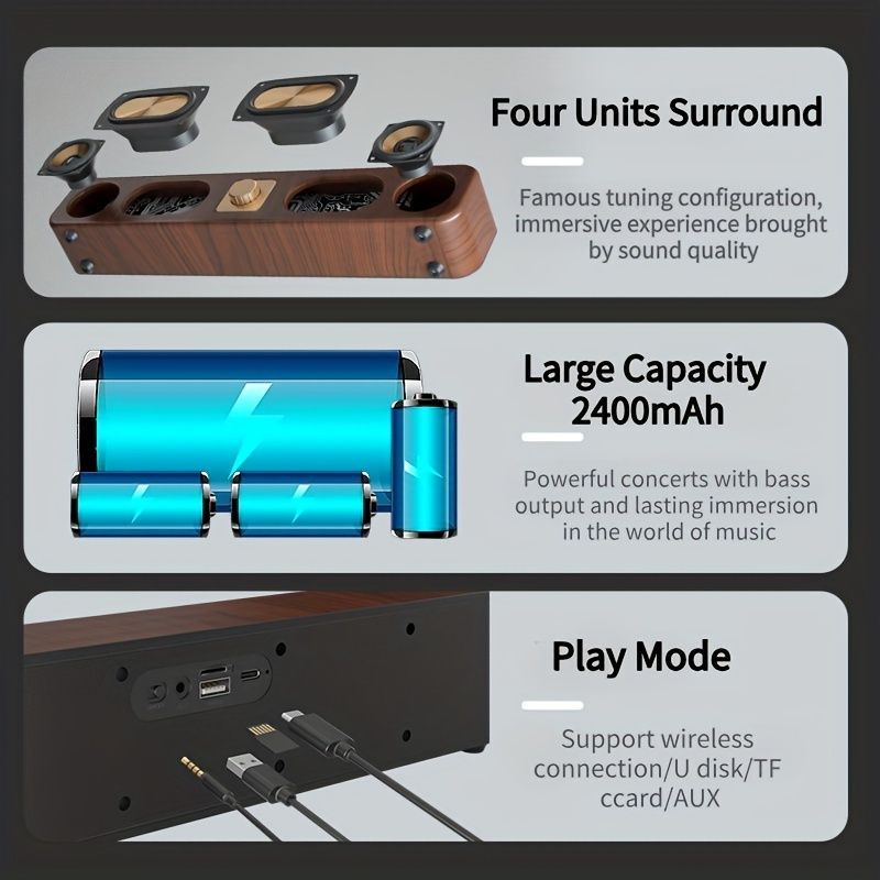 Wireless Speaker Portable Speaker Bluetooth Speaker Stereo Sound Subwoofer - Wood grain color - Size 01
