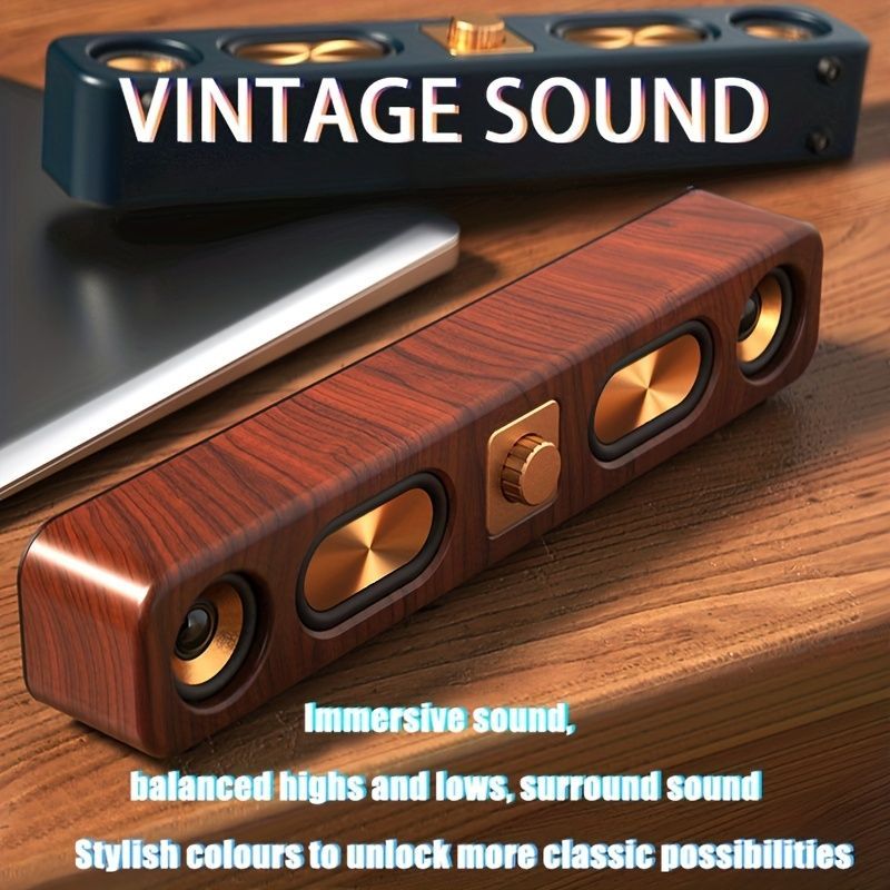 Wireless Speaker Portable Speaker Bluetooth Speaker Stereo Sound Subwoofer - Wood grain color - Size 01