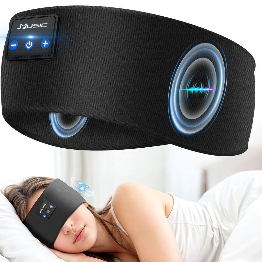 Wireless Sleep Headphones Headband Headphones Music Eye Mask Side Sleeper - Black - Size 001