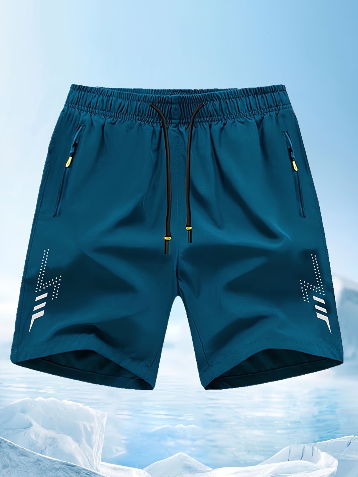 Men'S Athletic Shorts Gym Shorts Running Shorts Side Pocket Shorts Zippered - Cyan - Size XL