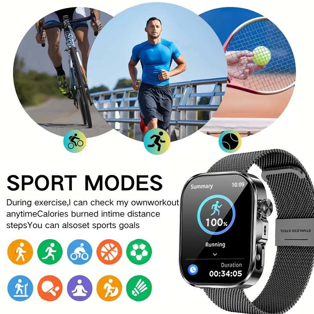 Unisex Smart Watch Stainless Steel Strap Fitness Tracker Call Reminder Message - Black - Size 01