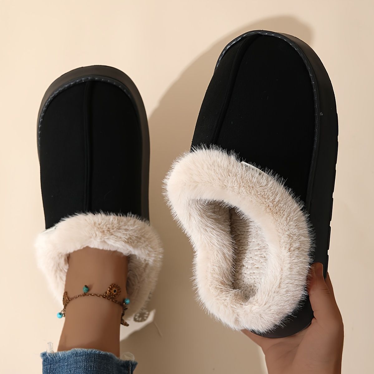 Women'S Furry Slippers Cosy House Shoes Australian Women’S Lounge Slippers Warm - Beige - Size 36