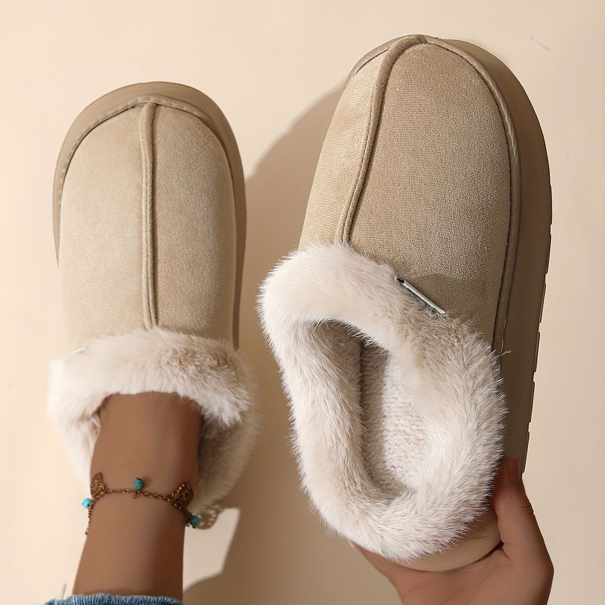 Women'S Furry Slippers Cosy House Shoes Australian Women’S Lounge Slippers Warm - Coffee - Size 45