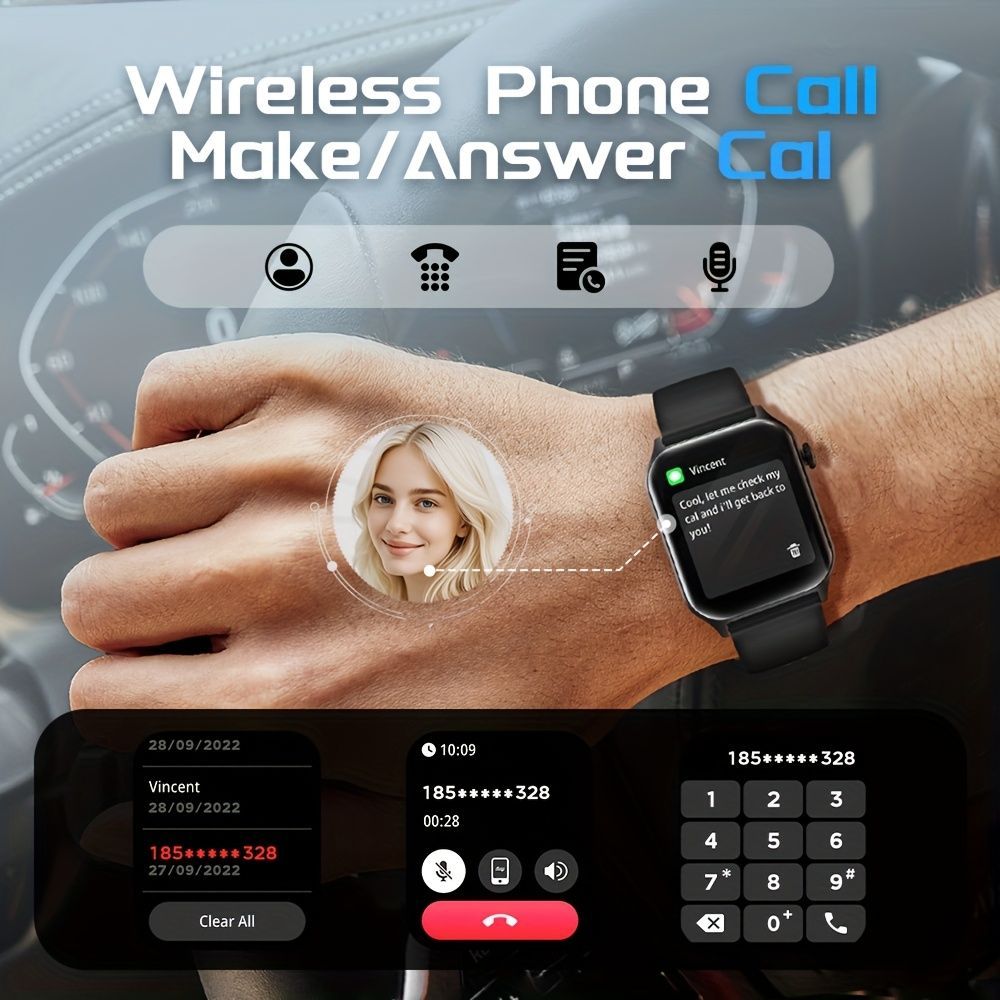 Smart Watch 1.83-Inch Screen Wireless Call Wireless Music Voice Control Sports - Black - Size 001