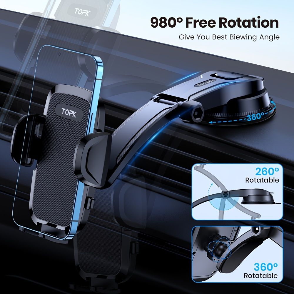TOPK Car Phone Holder with Strong Suction and Adjustable Arm