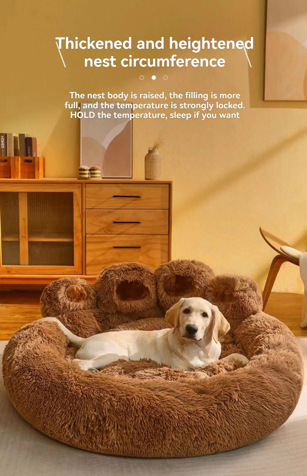 Gray 90cm Grey Furry Dog Bed, Round Paw Design Pet Sofa for Medium Large Dogs