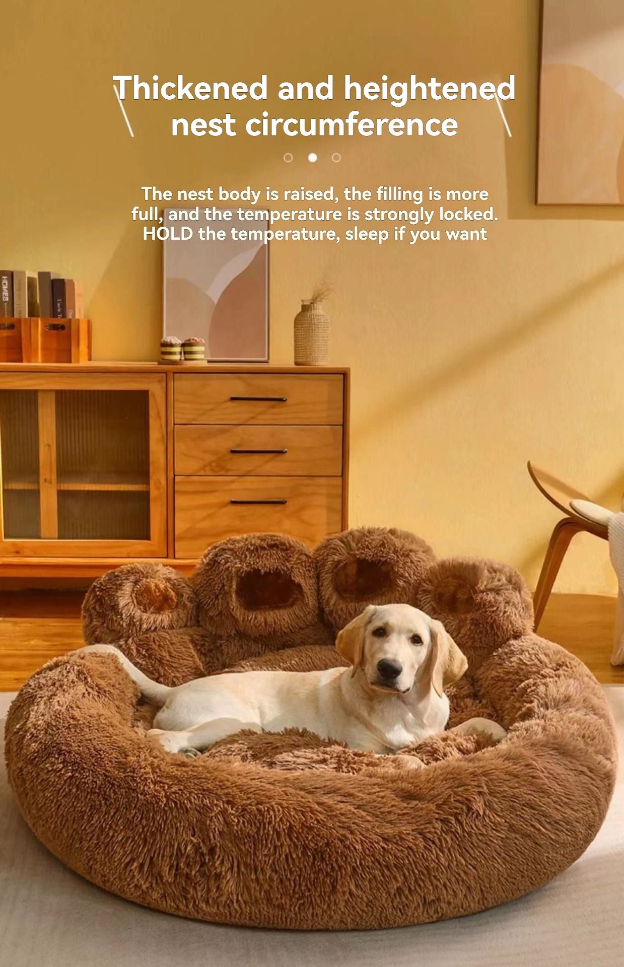 Gray 90cm Grey Furry Dog Bed, Round Paw Design Pet Sofa for Medium Large Dogs
