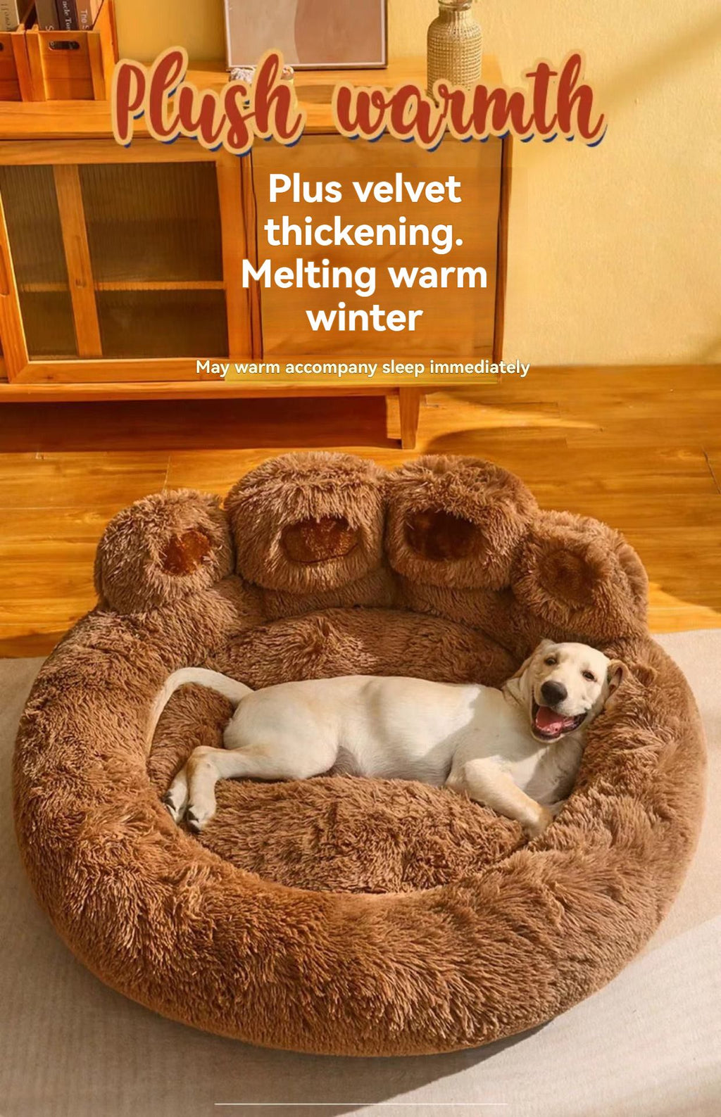 Gray 90cm Grey Furry Dog Bed, Round Paw Design Pet Sofa for Medium Large Dogs