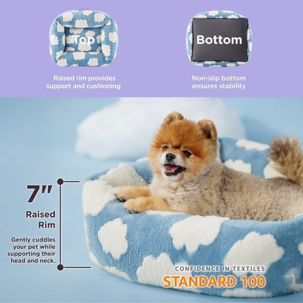 Adorable Square Furry Pet Bed 91x68x20CM with Removable Cover & 5 Bolster Pillows - Brown Checkered