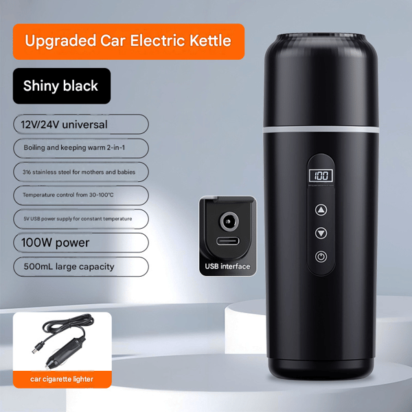Car Electric Kettle 12V 24V 500ml 316 Stainless Steel Travel Water Boiler