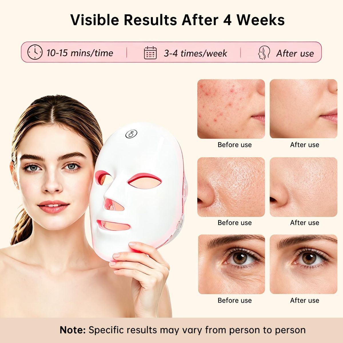 Red Light Mask for Face, 7 Color Red Light Facial Masks, At-Home Facial Care Device, Portable, Cordless, and Rechargeable - Multi-color - Size 230mm