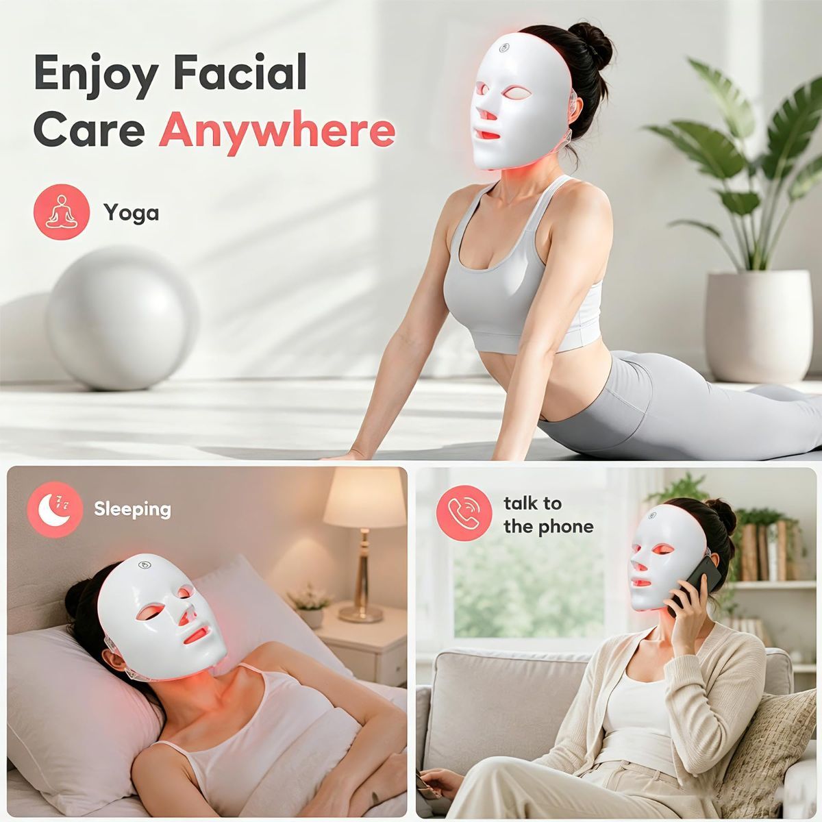 Red Light Mask for Face, 7 Color Red Light Facial Masks, At-Home Facial Care Device, Portable, Cordless, and Rechargeable - Multi-color - Size 230mm