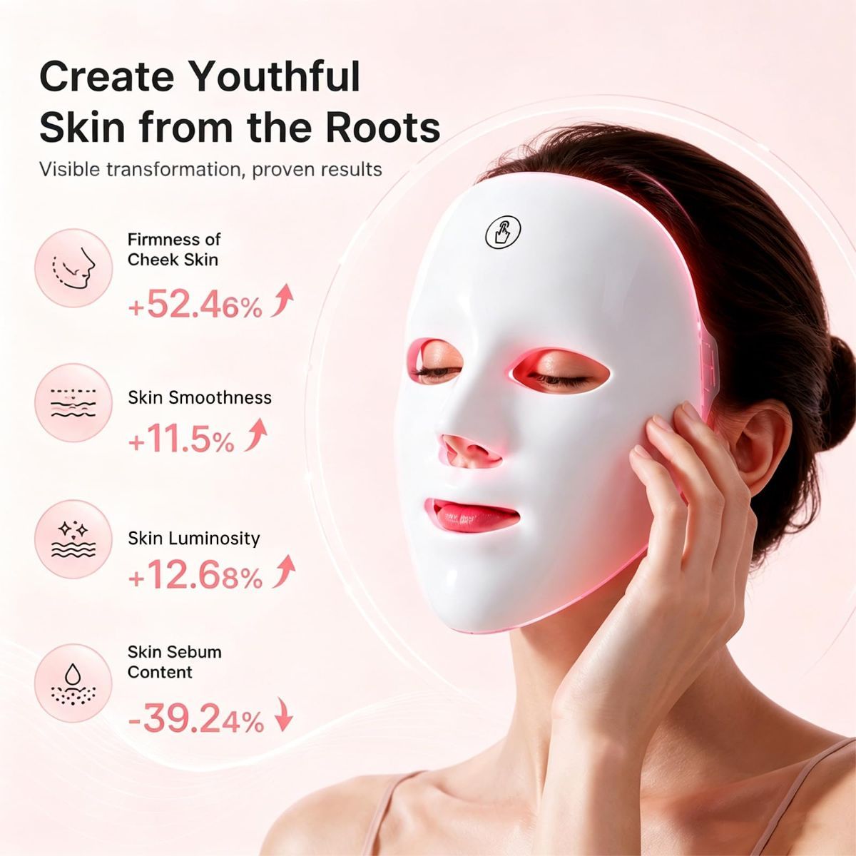 Red Light Mask for Face, 7 Color Red Light Facial Masks, At-Home Facial Care Device, Portable, Cordless, and Rechargeable - Rose Gold - Size 230mm