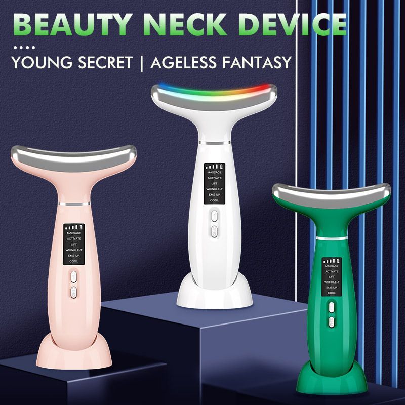 Face Massager -4 Color Red-Light-Therapy for Face and Neck for Wrinkles, Double Chin, Vibrating Facial Massager with Thermals Cold-Hot - White - Size 59mm
