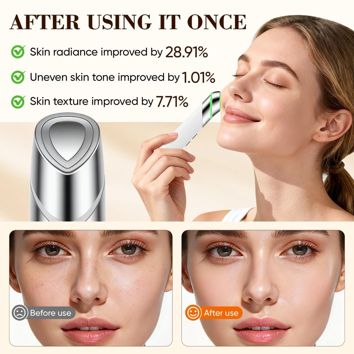 Advanced 4-in-1 Facial Device, Microcurrent Face Massager with Heat Therapy & Vibration, LED Light for Anti-Aging, Puffiness and Boosting Serum Absorption