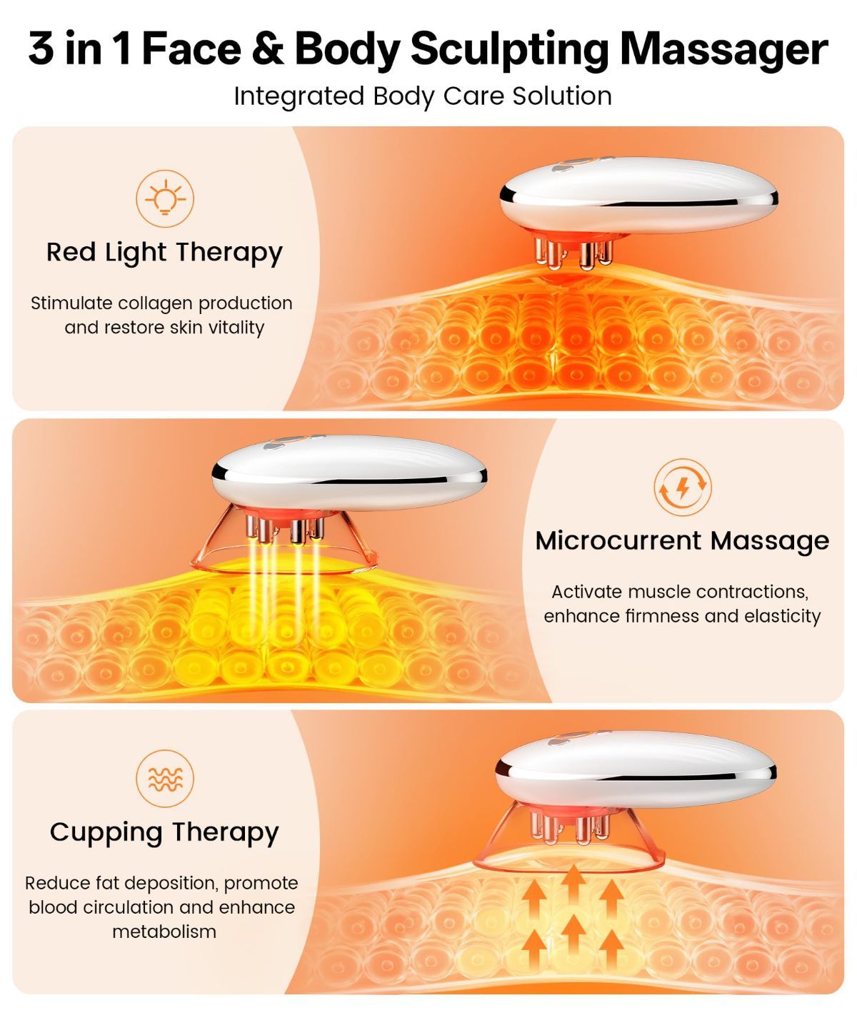 Body Sculpting Machine with Red Light Therapy for Face & Body, Cupping Therapy, Electric Cellulite Massage Tool with 2 Cups, Gift for Women - Black - Size 14cm