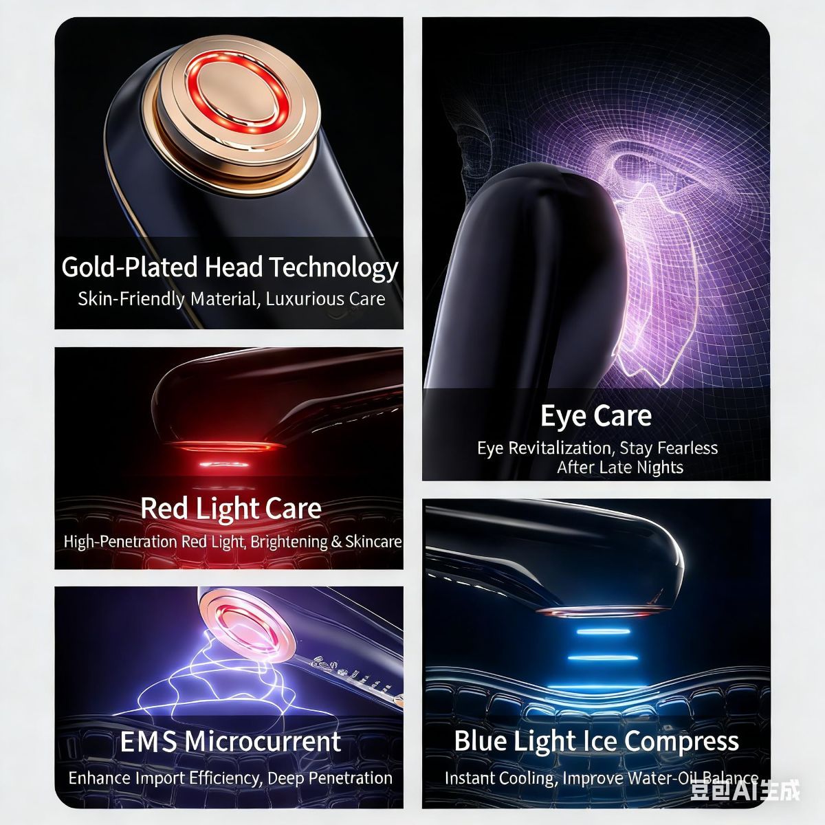 At-Home Facial Massager Beauty Device, 4-in-1 Microcurrent Face Lifting Tool with Red Light Therapy, Eye Care & Serum Infusion, Portable Skin Tightening Machine