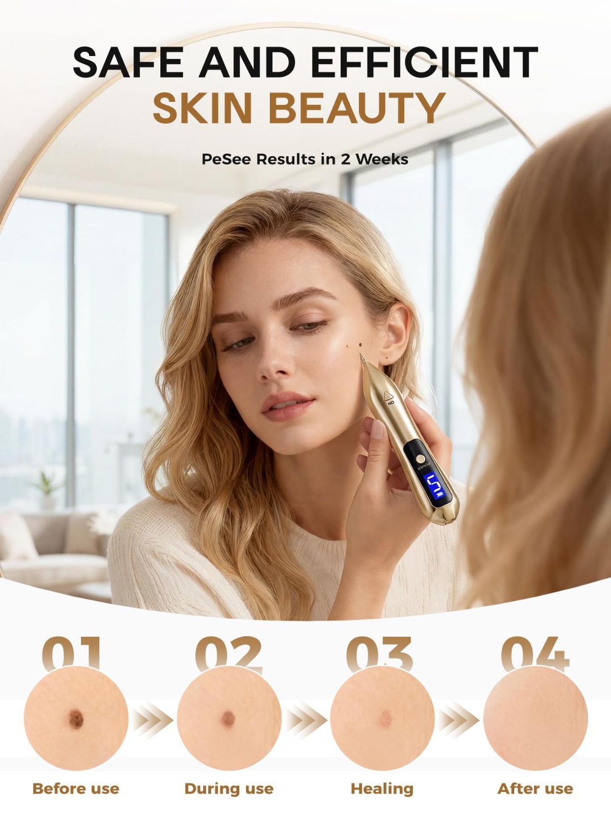 9-Speed Skin Tag Remover Pen - USB Rechargeable Mole Wart Removal Tool, LCD Display & Safety Lock, Painless Professional Spot Remover for Face and Body Home Use - Brown - Size 19cm