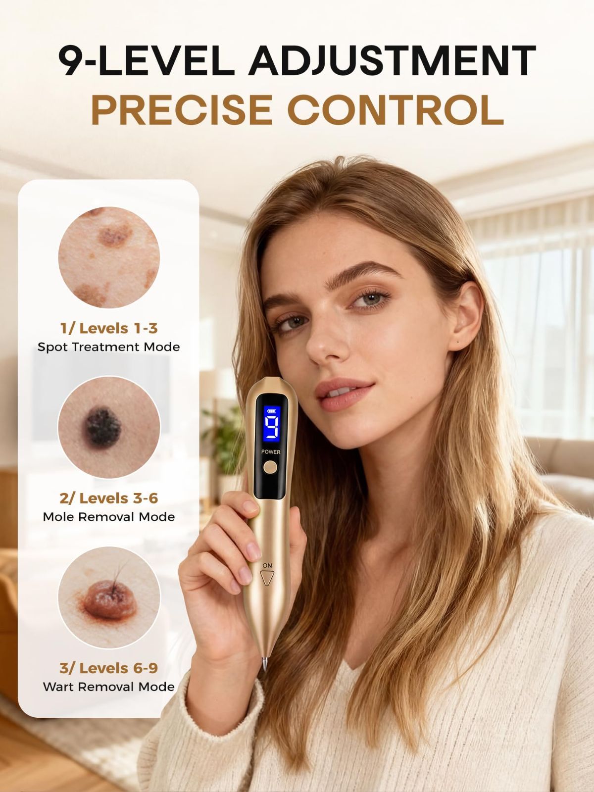9-Speed Skin Tag Remover Pen - USB Rechargeable Mole Wart Removal Tool, LCD Display & Safety Lock, Painless Professional Spot Remover for Face and Body Home Use - Purple - Size 19cm