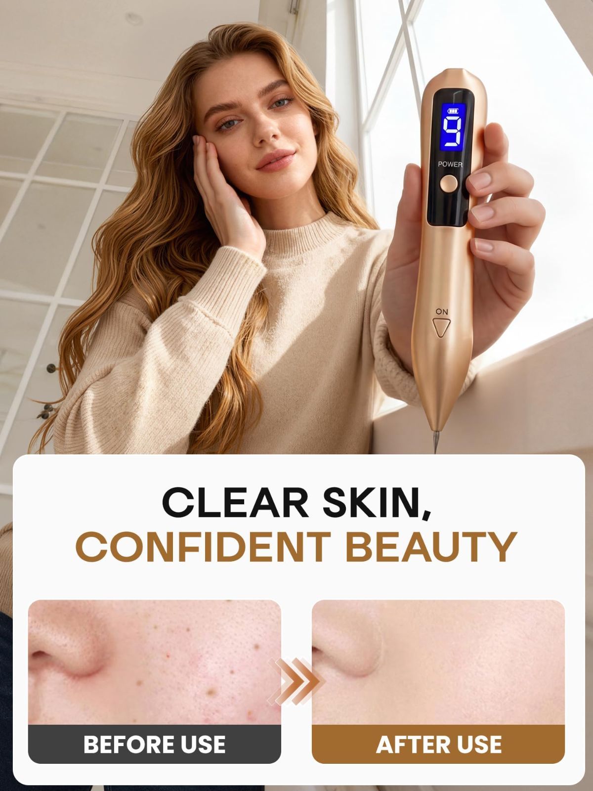 9-Speed Skin Tag Remover Pen - USB Rechargeable Mole Wart Removal Tool, LCD Display & Safety Lock, Painless Professional Spot Remover for Face and Body Home Use - White - Size 19cm