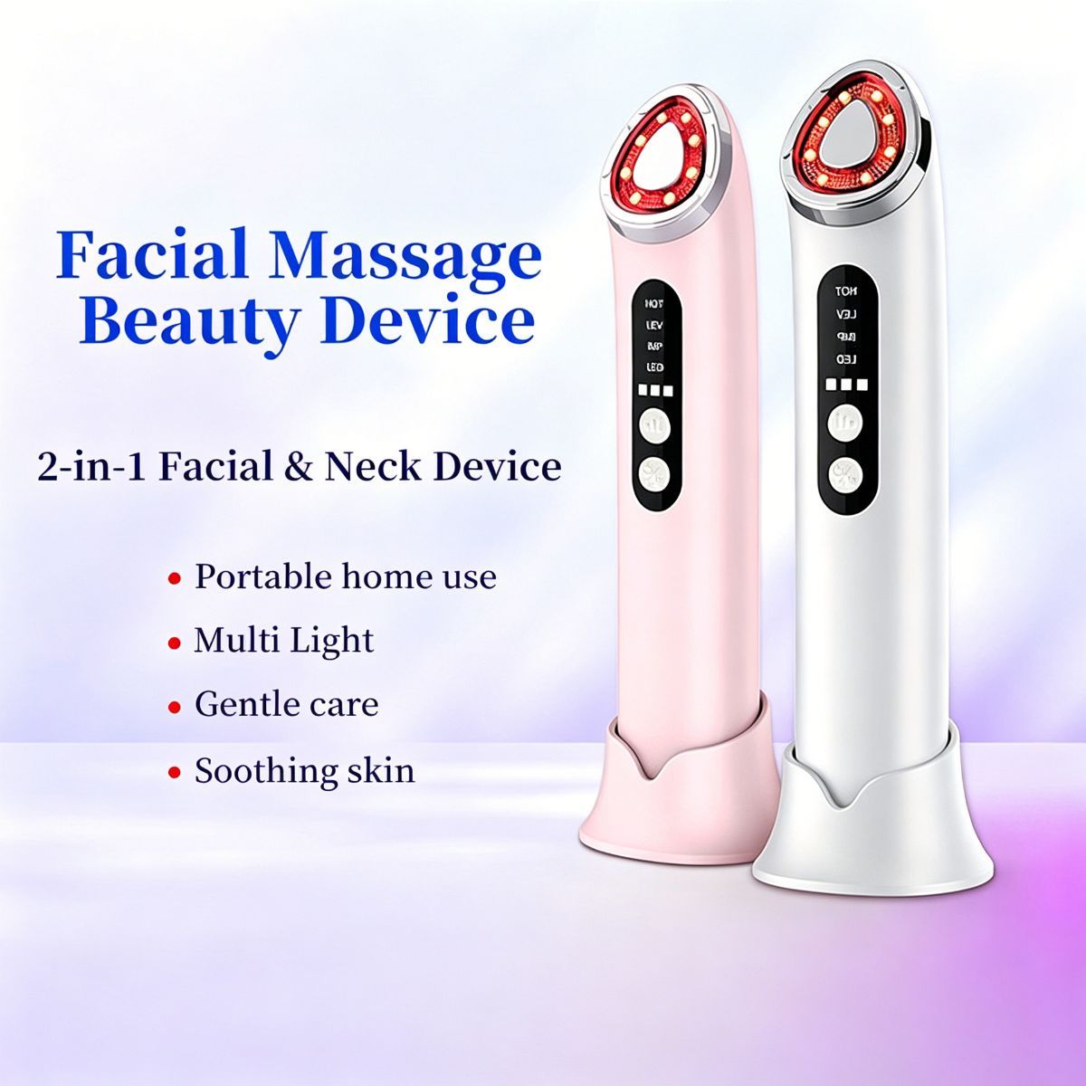 7-Color LED Face Lift Device –  Skin Tightening and Lifting, LED Light Therapy for Wrinkles, Korean Skin Care, Spa-Grade Facial Massager Lifting & Firming Beauty Massager - Pink - Size 160mm