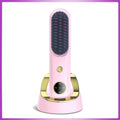 Cordless Hair Straightener Brush, Portable Mini Ionic Hair Straightener with Titanium Plates, USB Rechargeable Travel Straightening Comb for Short, Wavy Hair, Bangs & Quick Touch Ups - Pink - Size 205mm