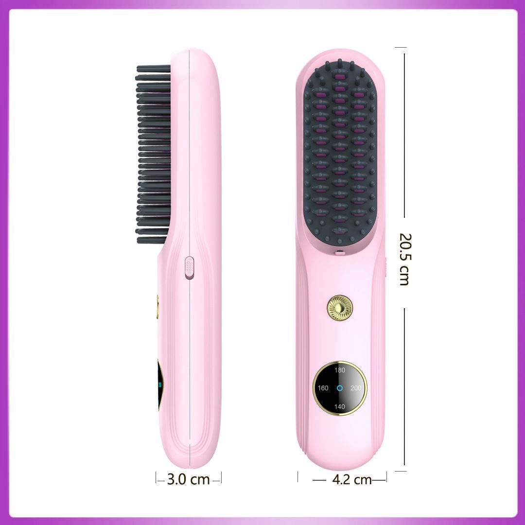 Cordless Hair Straightener Brush, Portable Mini Ionic Hair Straightener with Titanium Plates, USB Rechargeable Travel Straightening Comb for Short, Wavy Hair, Bangs & Quick Touch Ups - White - Size 205mm