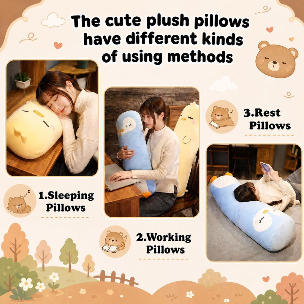 Long-Shaped Pillow Plush Pillow Hugging Pillow Soft Pillow Sleeping Pillow Gift - Brown - Size 39in