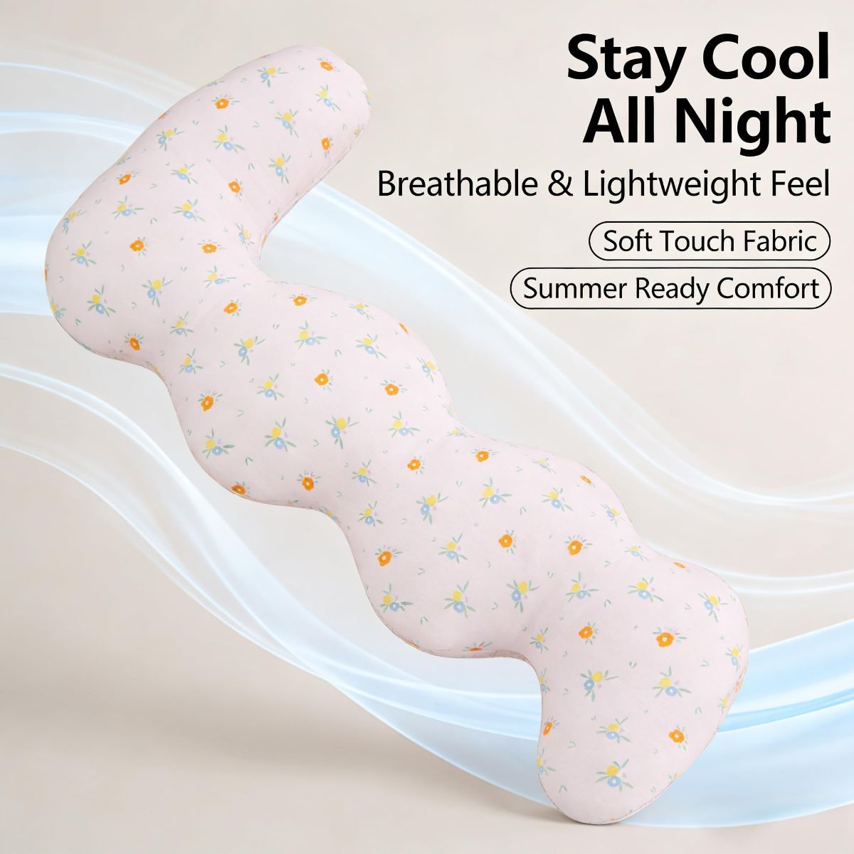 Long Rectangular Leg Pillow for Side Sleeping, Breathable Summer Cushion with Removable Washable Cover, Slim Lightweight Support Pillow for Bed Sofa Couch Travel Use - Pink - Size 130cm