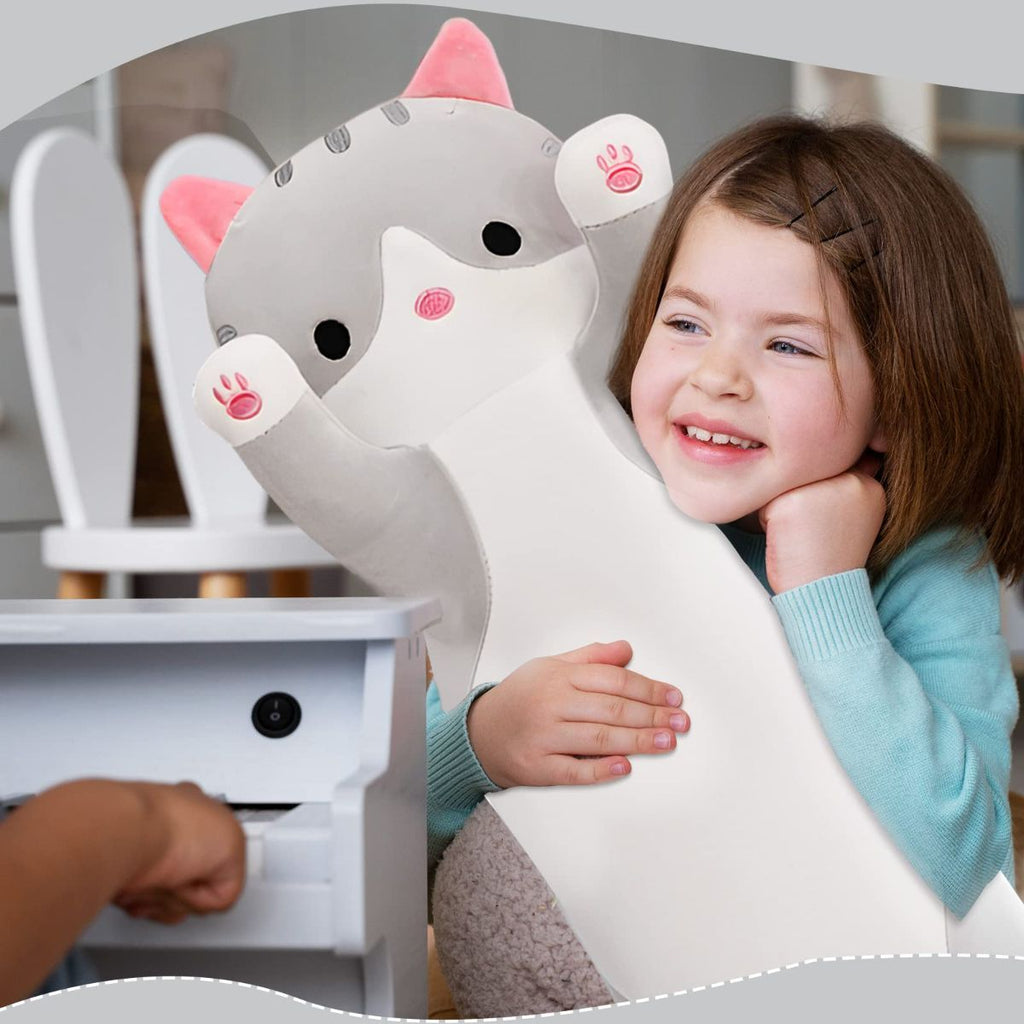 Long Cat Plush Pillow Cat Plush Toy PP Fabric Pillow Soft Cat Pillow Cat-Themed - Gray - Size 19.7in
