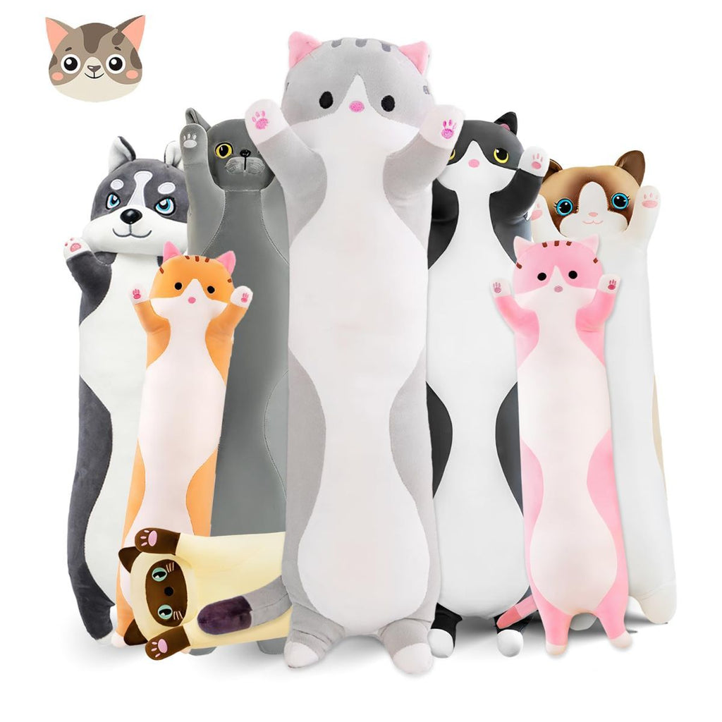 Long Cat Plush Pillow Cat Plush Toy PP Fabric Pillow Soft Cat Pillow Cat-Themed - Gray - Size 35.4in