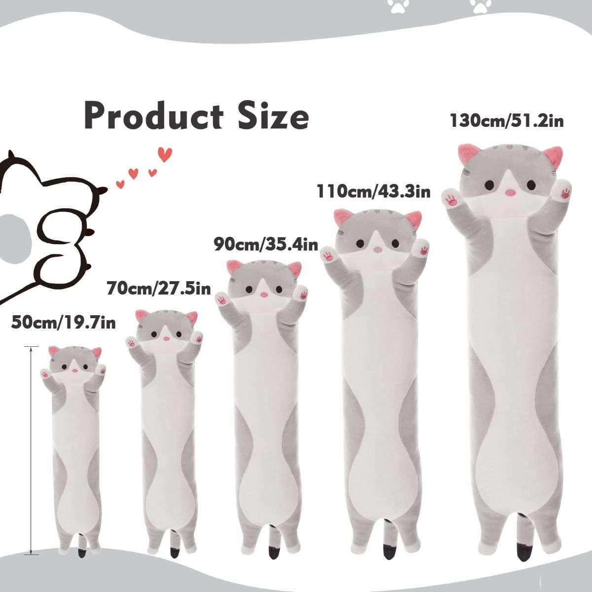Long Cat Plush Pillow Cat Plush Toy PP Fabric Pillow Soft Cat Pillow Cat-Themed - Pink - Size 27.5in