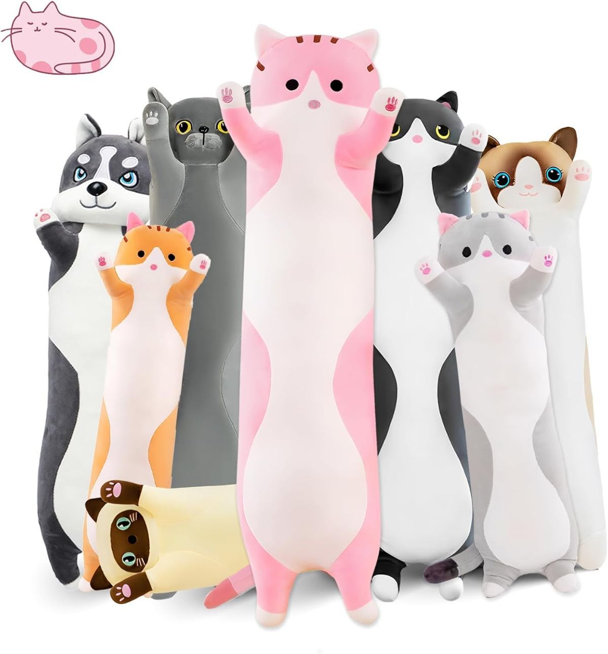 Long Cat Plush Pillow Cat Plush Toy PP Fabric Pillow Soft Cat Pillow Cat-Themed - Pink - Size 35.4in