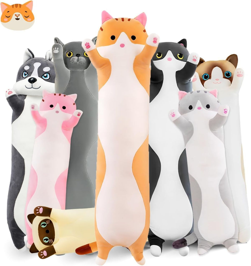Long Cat Plush Pillow Cat Plush Toy PP Fabric Pillow Soft Cat Pillow Cat-Themed - Pink - Size 43.3in