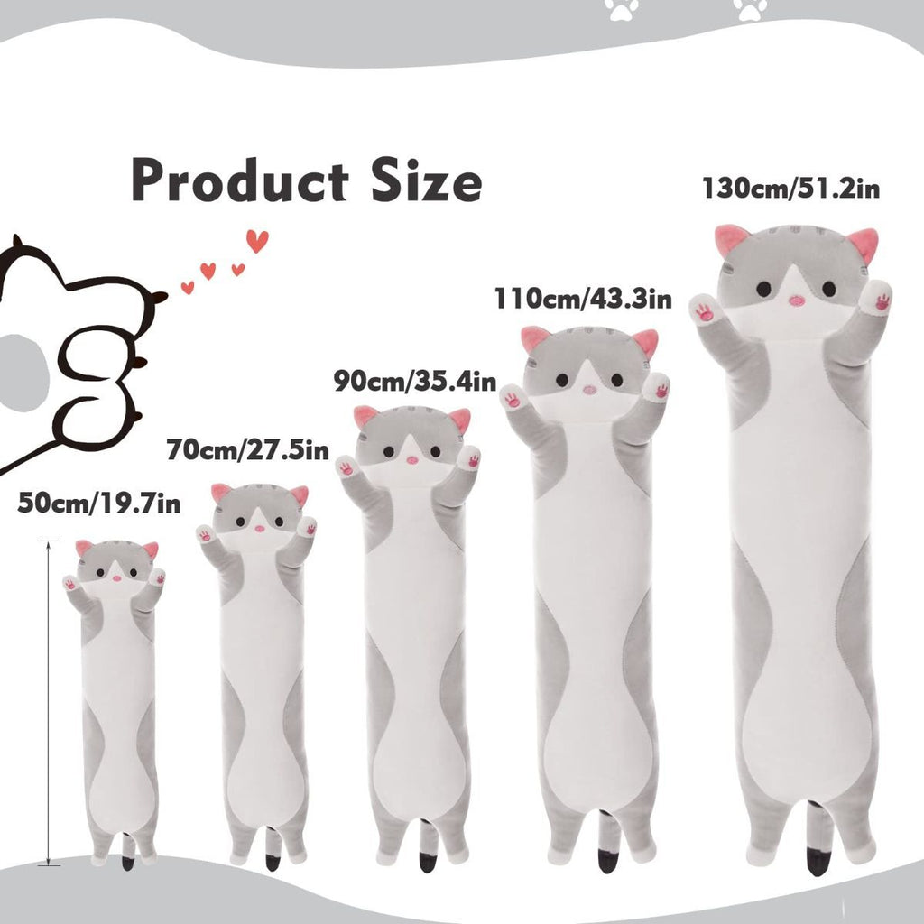 Long Cat Plush Pillow Cat Plush Toy PP Fabric Pillow Soft Cat Pillow Cat-Themed - Yellow - Size 35.4in