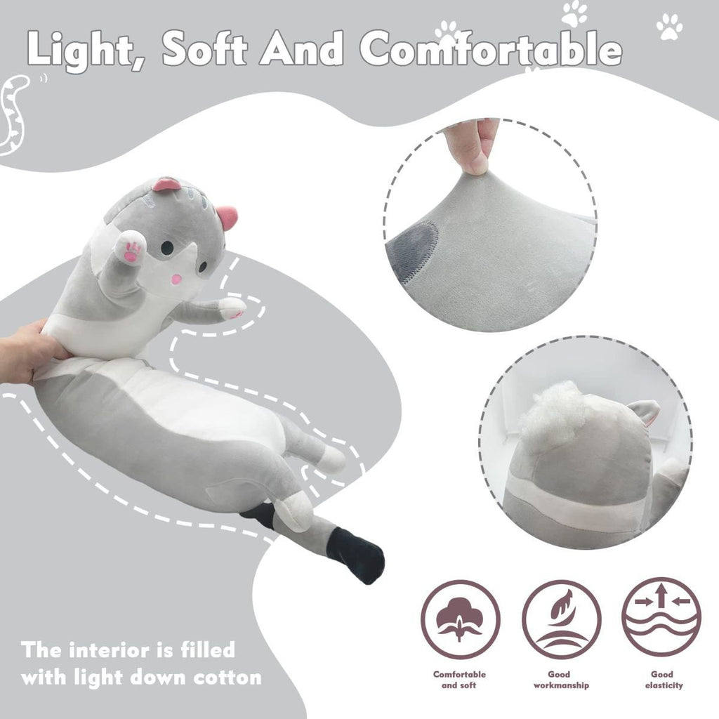 Long Cat Plush Pillow Cat Plush Toy PP Fabric Pillow Soft Cat Pillow Cat-Themed - Yellow - Size 43.3in