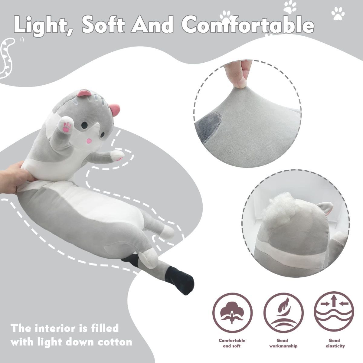 Long Cat Plush Pillow Cat Plush Toy PP Fabric Pillow Soft Cat Pillow Cat-Themed - Yellow - Size 59