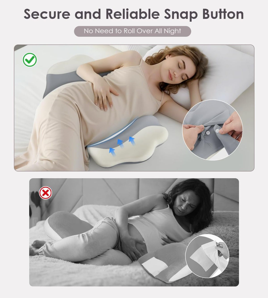 Pregnancy Pillows for Sleeping, Memory Foam Maternity Pillow Support for Back Belly HIPS, Adjustable Travel Wedge Pillow for Pregnant Women, Side Sleeping Pregnant Pillows with Cooling Pillowcase - Gray - Size 27.5in